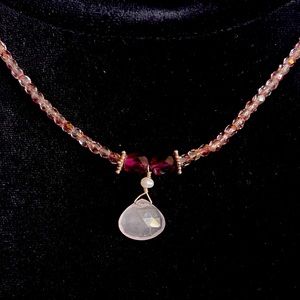 Pearl, Rose Quartz VALENTINE Necklace, Beads, Gold Findings 18” SALE!